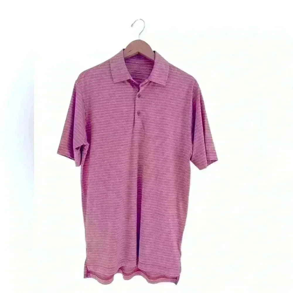 Bobby Jones Men’s Heather Red White Striped Golf Polo Shirt Size Medium - Picture 1 of 4